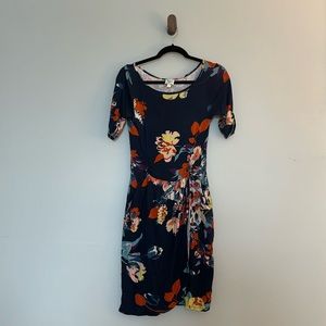 Navy floral print jersey cotton dress